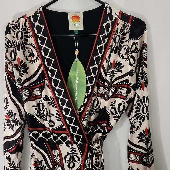 Farm Rio Passion Scarf Black Wrap Dress Size Small NWT - Picture 6 of 13